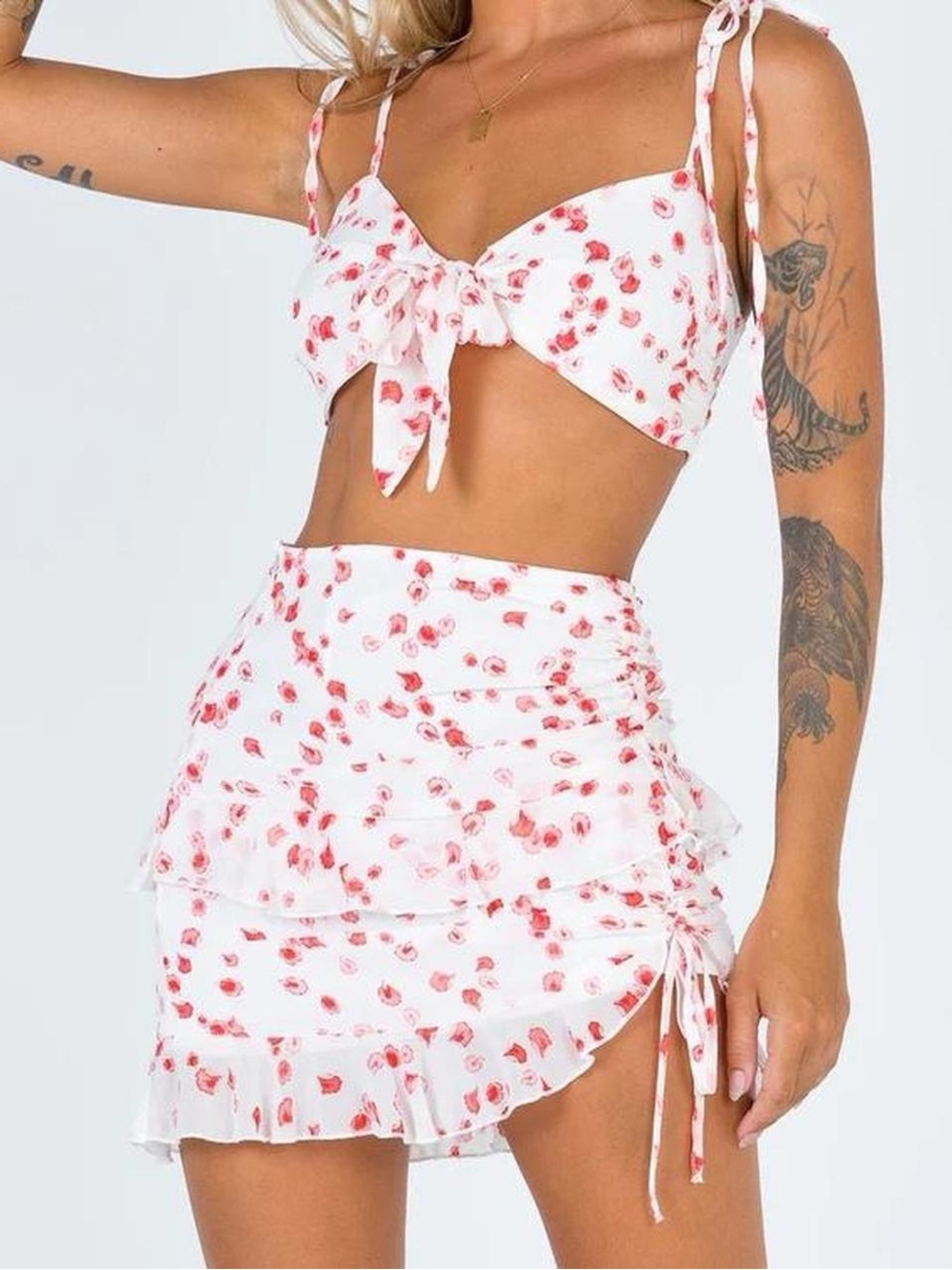 Princess Polly Floral Tie Front Top & Mini Skirt Set US 6